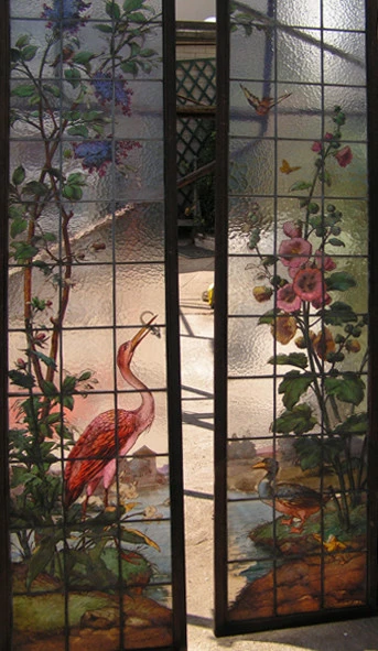 7 Floral Restauration vitraux survitrage fenêtre salon. Particulier Paris XIème